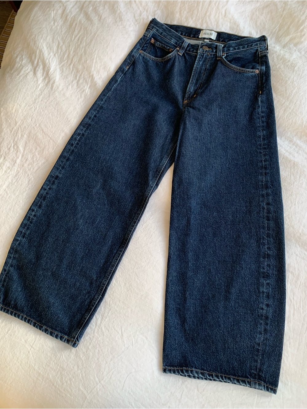 Agolde Low Curve Crop Denim Cotton Jeans Baggy Relaxed Pants Pendulum Dark Wash - Picture 6 of 11